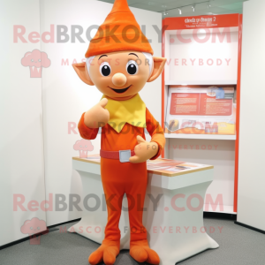 Orange Elf mascot costume character dressed with a Long Sleeve Tee and Pocket squares