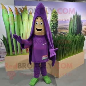 Purple Asparagus mascot costume character dressed with a Hoodie and Ties