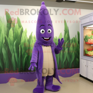 Purple Asparagus mascot costume character dressed with a Hoodie and Ties