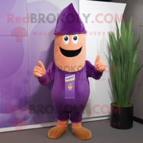 Purple Asparagus mascot costume character dressed with a Hoodie and Ties