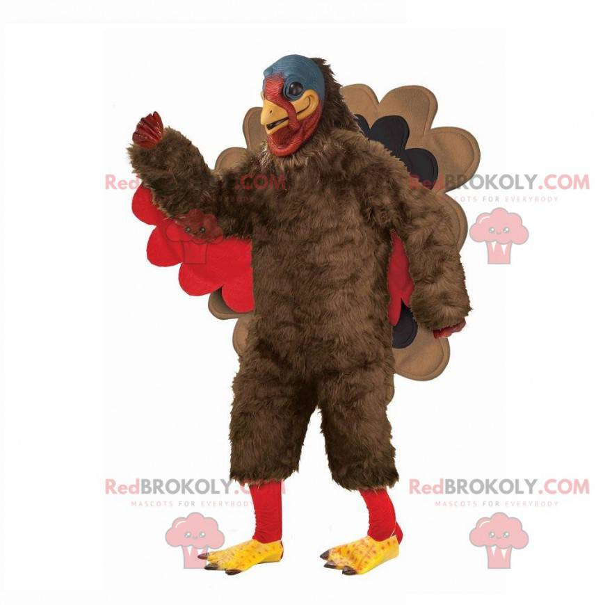 Mascota de pavo gigante, disfraz de pavo marrón y rojo -