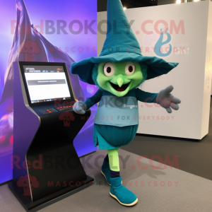 Cyan Witch'S Hat mascot costume character dressed with a Running Shorts and Watches