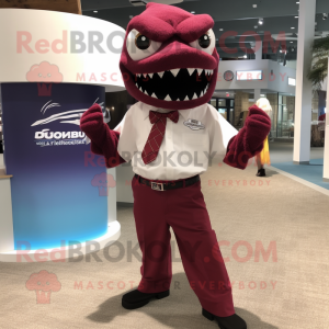 Maroon Barracuda mascot costume character dressed with a Dress Shirt and Cufflinks