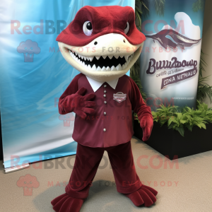 Maroon Barracuda mascot costume character dressed with a Dress Shirt and Cufflinks