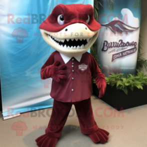 Maroon Barracuda mascot costume character dressed with a Dress Shirt and Cufflinks