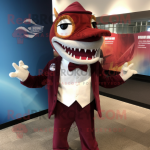 Maroon Barracuda mascot costume character dressed with a Dress Shirt and Cufflinks