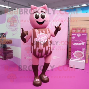 Pink Chocolate Bars mascot costume character dressed with a One-Piece Swimsuit and Foot pads