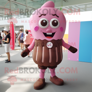 Pink Chocolate Bars mascot costume character dressed with a One-Piece Swimsuit and Foot pads