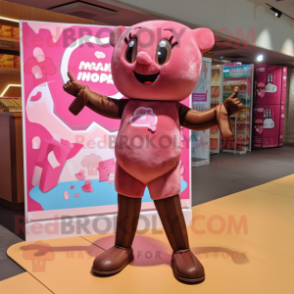 Pink Chocolate Bars mascot costume character dressed with a One-Piece Swimsuit and Foot pads