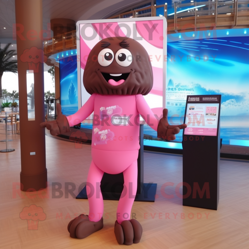 Pink Chocolate Bars mascot costume character dressed with a One-Piece Swimsuit and Foot pads