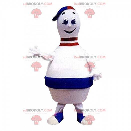 Giant white and blue bowling pin mascot - Redbrokoly.com