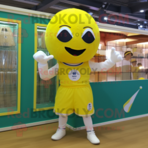 Lemon Yellow Volleyball Ball mascot costume character dressed with a Playsuit and Gloves