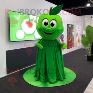 Forest Green Apple mascot costume character dressed with a Wrap Skirt and Ties