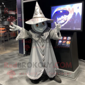 Silver Witch'S Hat mascot costume character dressed with a Baseball Tee and Pocket squares