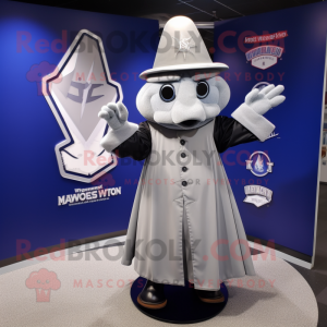 Silver Witch'S Hat mascot costume character dressed with a Baseball Tee and Pocket squares