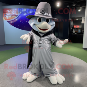 Silver Witch'S Hat mascot costume character dressed with a Baseball Tee and Pocket squares