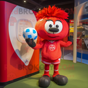 Red Rugby Ball mascot costume character dressed with a Playsuit and Hairpins
