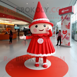 Red Ice Cream Cone mascot costume character dressed with a Circle Skirt and Berets