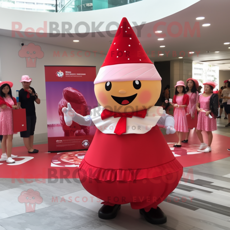 Red Ice Cream Cone mascot costume character dressed with a Circle Skirt and Berets