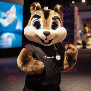 Black Chipmunk mascot costume character dressed with a Tank Top and Keychains