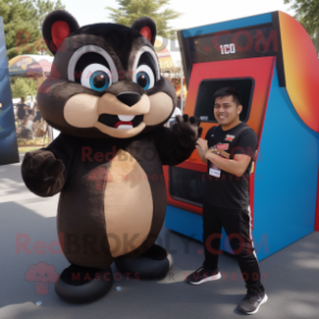 Black Chipmunk mascot costume character dressed with a Tank Top and Keychains