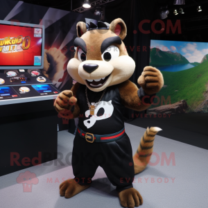 Black Chipmunk mascot costume character dressed with a Tank Top and Keychains