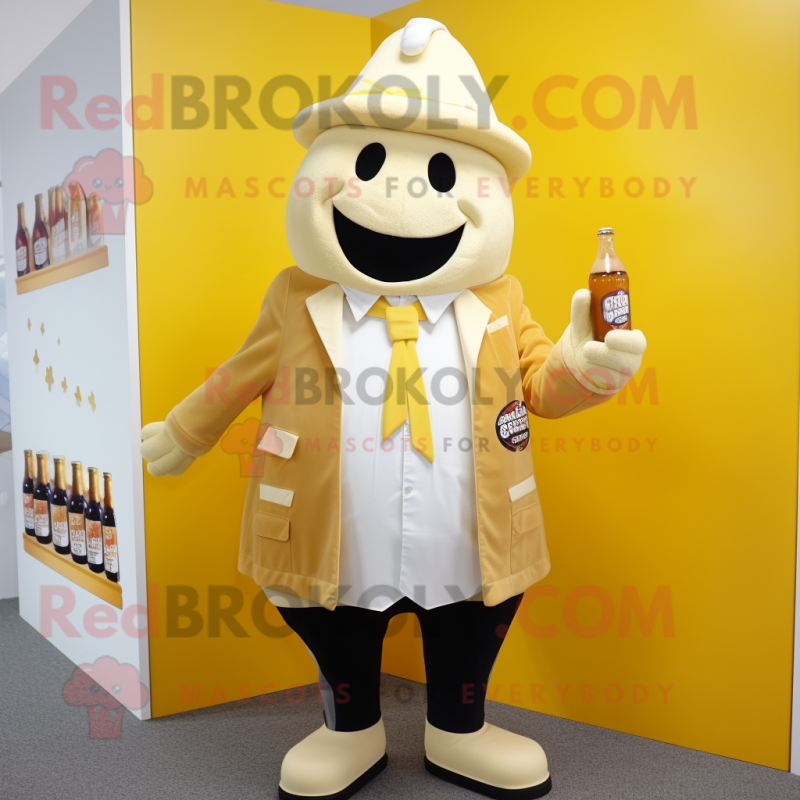 Cream Bottle Of Mustard mascot costume character dressed with a Blazer and Lapel pins