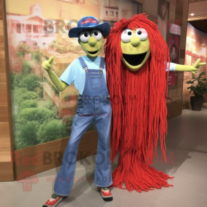 nan Spaghetti mascot costume character dressed with a Boyfriend Jeans and Bracelet watches