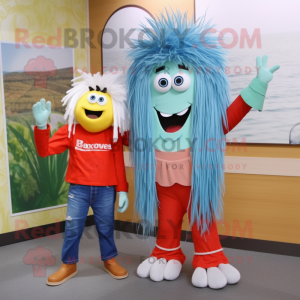 nan Spaghetti mascot costume character dressed with a Boyfriend Jeans and Bracelet watches