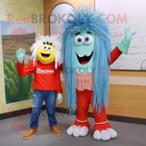 nan Spaghetti mascot costume character dressed with a Boyfriend Jeans and Bracelet watches