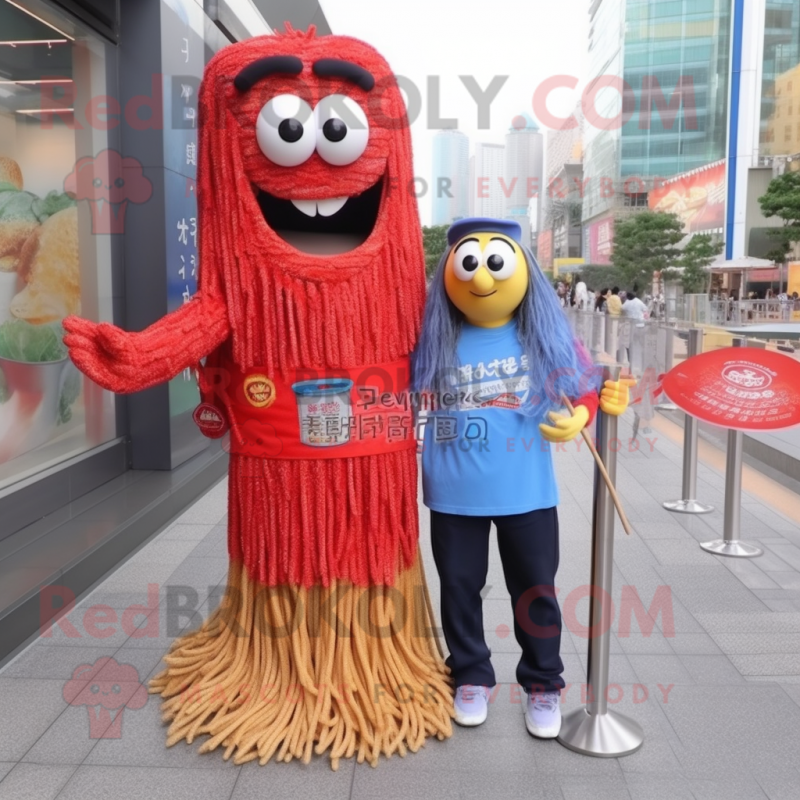 nan Spaghetti mascot costume character dressed with a Boyfriend Jeans and Bracelet watches nan Spaghetti mascot costume character dressed with a Boyfriend Jeans and Bracelet watches