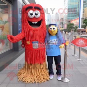 nan Spaghetti mascot costume character dressed with a Boyfriend Jeans and Bracelet watches