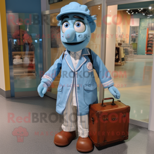 Blue Doctor mascot costume character dressed with a Chambray Shirt and Handbags