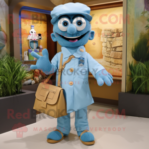 Blue Doctor mascot costume character dressed with a Chambray Shirt and Handbags