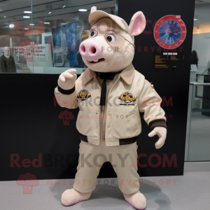 Beige Pig mascotte kostuum...