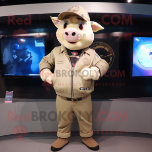 Beige Pig mascotte kostuum...