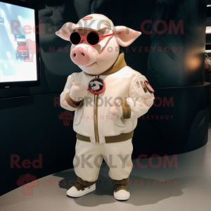 Beige Pig mascotte kostuum...