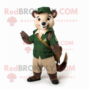 Forest Green Marten mascot costume character dressed with a Chinos and Suspenders
