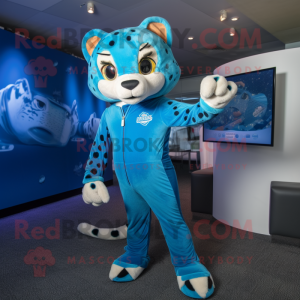 Blue Cheetah maskot kostume...