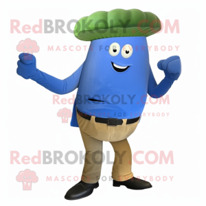 Blue Cucumber mascot costume character dressed with a Corduroy Pants and Cummerbunds