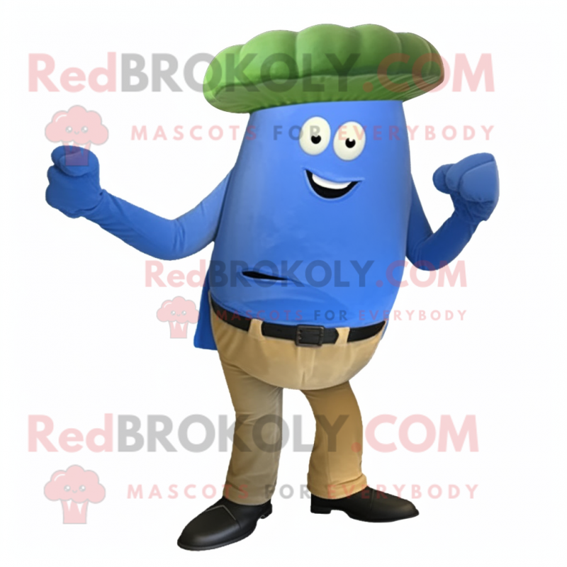 Blue Cucumber mascot costume character dressed with a Corduroy Pants and Cummerbunds Blue Cucumber mascot costume character dressed with a Corduroy Pants and Cummerbunds