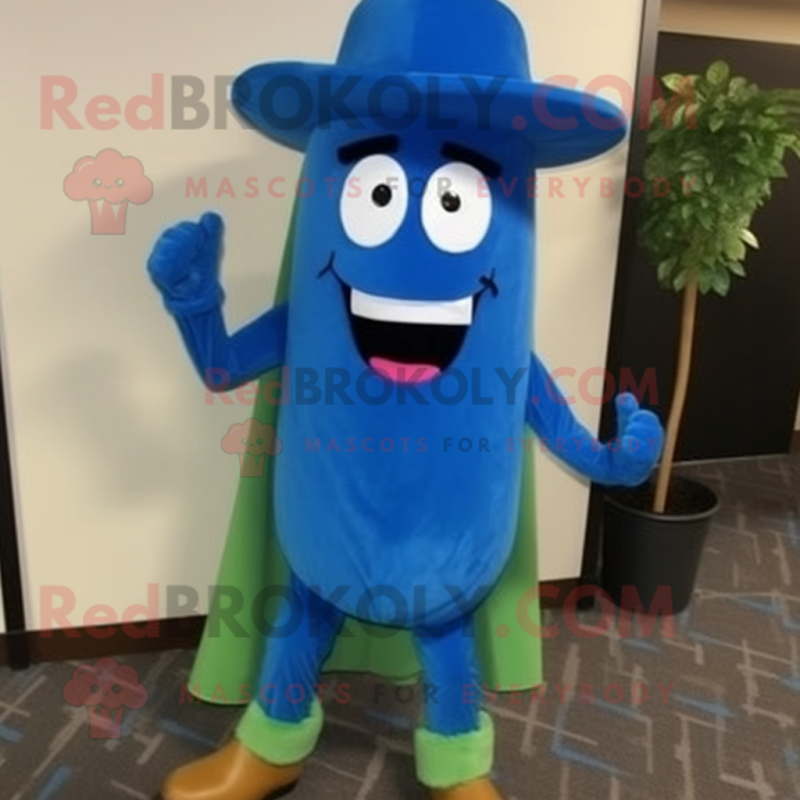 Blue Cucumber mascot costume character dressed with a Corduroy Pants and Cummerbunds Blue Cucumber mascot costume character dressed with a Corduroy Pants and Cummerbunds