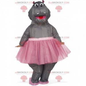 Mascota de hipopótamo inflable en tutú, traje de bailarina -