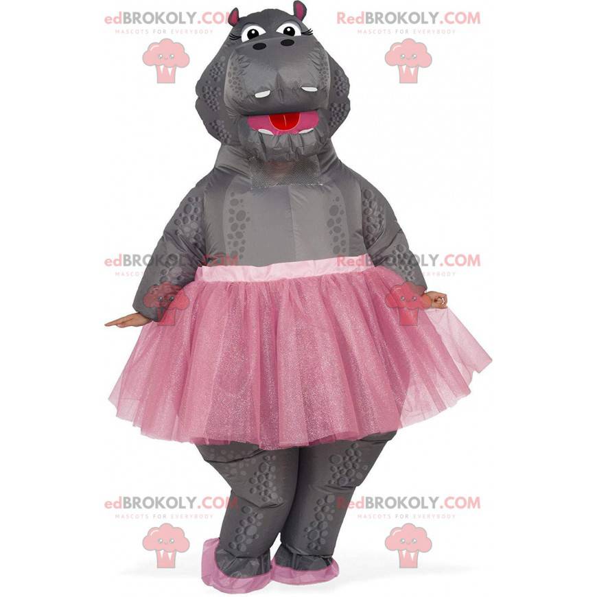 Oppblåsbar flodhestmaskot i tutu, danser kostyme - Oppblåsbar flodhestmaskot i tutu, danser kostyme -