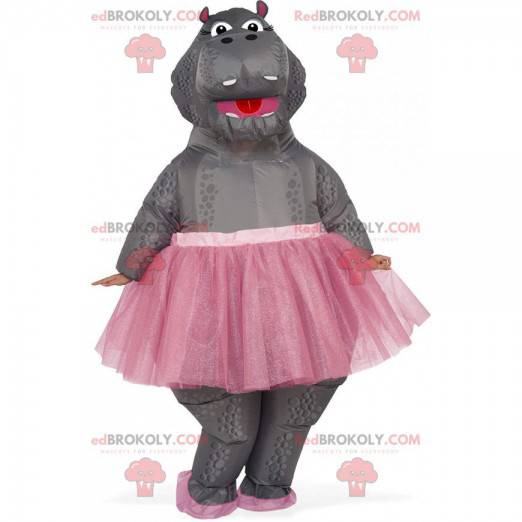 Aufblasbares Nilpferd-Maskottchen im Tutu, Tänzer-Kostüm -