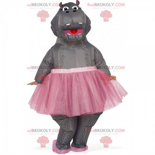 Mascotte d'hippopotame gonflable en tutu, costume de danseuse -