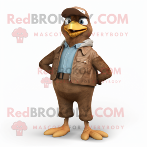 Brown Dove mascot costume character dressed with a Bootcut Jeans and Brooches