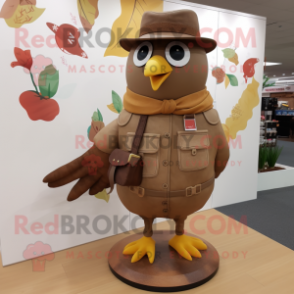 Brown Dove mascot costume character dressed with a Bootcut Jeans and Brooches