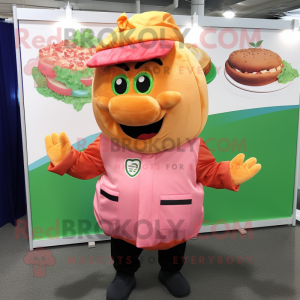 Peach Pulled Pork Sandwich mascot costume character dressed with a Windbreaker and Beanies