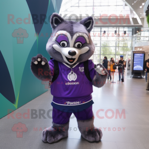 Purple Raccoon maskot drakt...